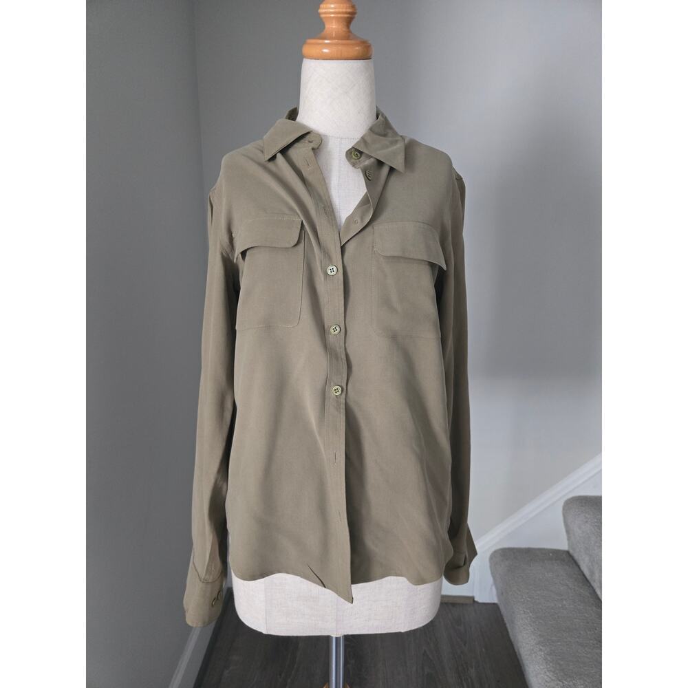 Vintage Trace M Military Green Silk Buttoned Long Sleeve Shirt size S